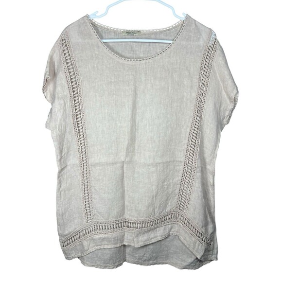 Alessia Pacini 100% Linen Cap Sleeve Shirt Womens L Blush Italy Retro Minimalist - Picture 1 of 12